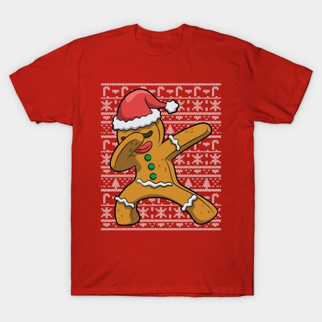 Dabbing Gingerbread Man Ugly Christmas Sweater T-Shirt by E